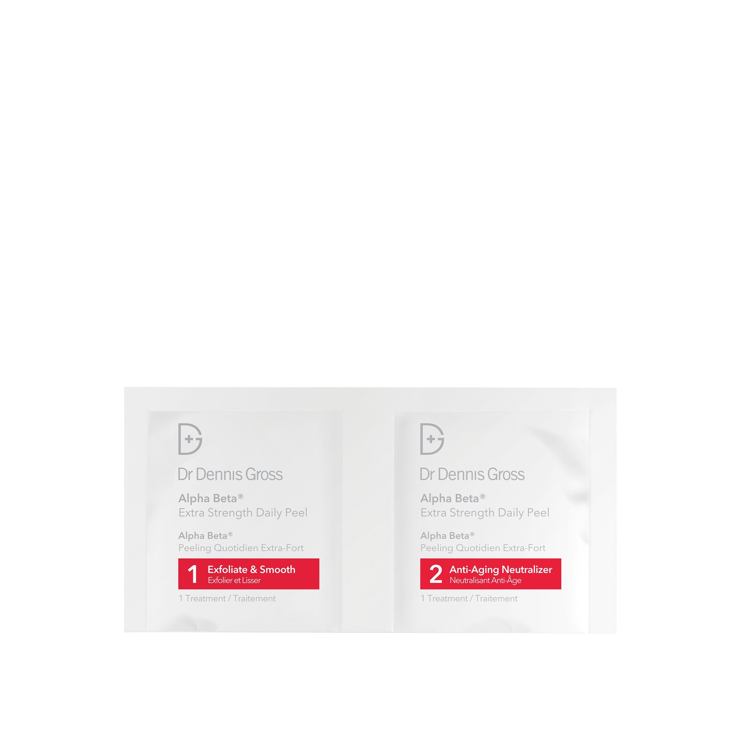 Dr Dennis Gross Alpha Beta Extra Strength Daily Peel towelettes open to reveal pre-soaked formula for quick at-home use