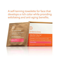 Dr Dennis Gross Alpha Beta Glow Pad face towelettes applied on skin for even color.