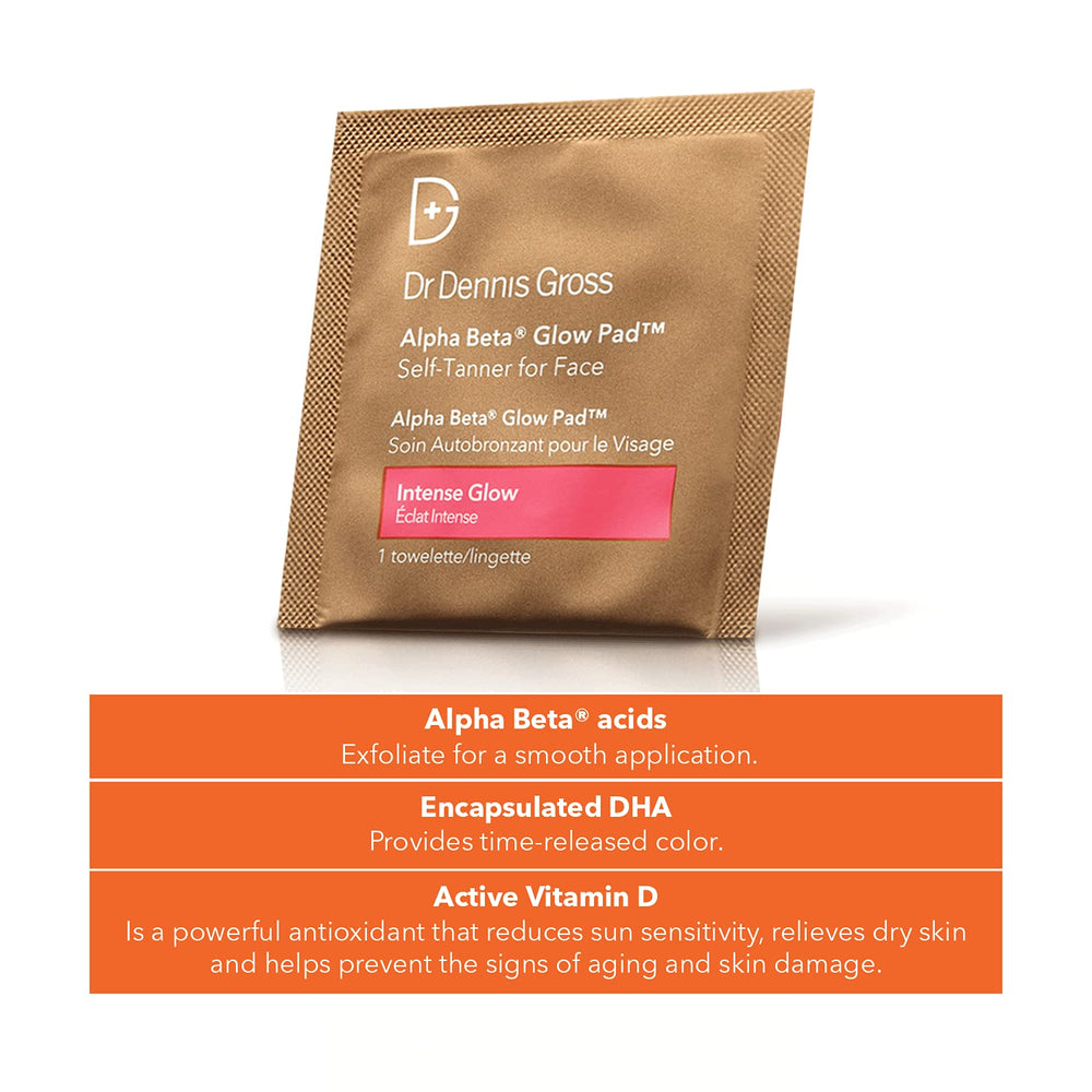 Dr Dennis Gross Alpha Beta Glow Pad on hand demonstrates quick, streak-free tanning result