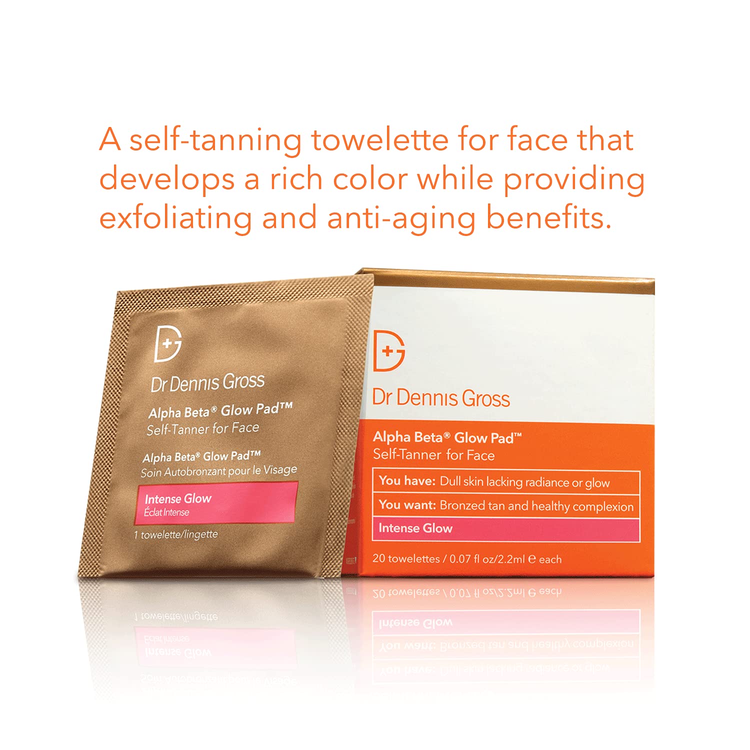 Dr Dennis Gross Alpha Beta Glow Pad towelette open packaging shows mess-free application