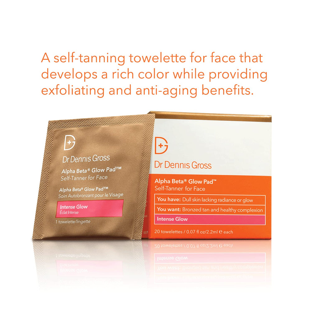 Dr Dennis Gross Alpha Beta Glow Pad towelette open packaging shows mess-free application