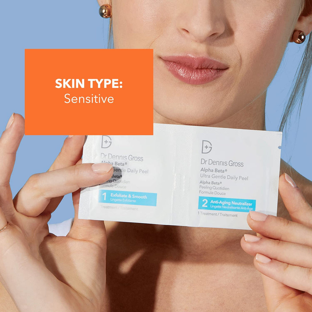Dr Dennis Gross Alpha Beta Ultra Gentle Daily Peel compact bottle with pump supports easy use.