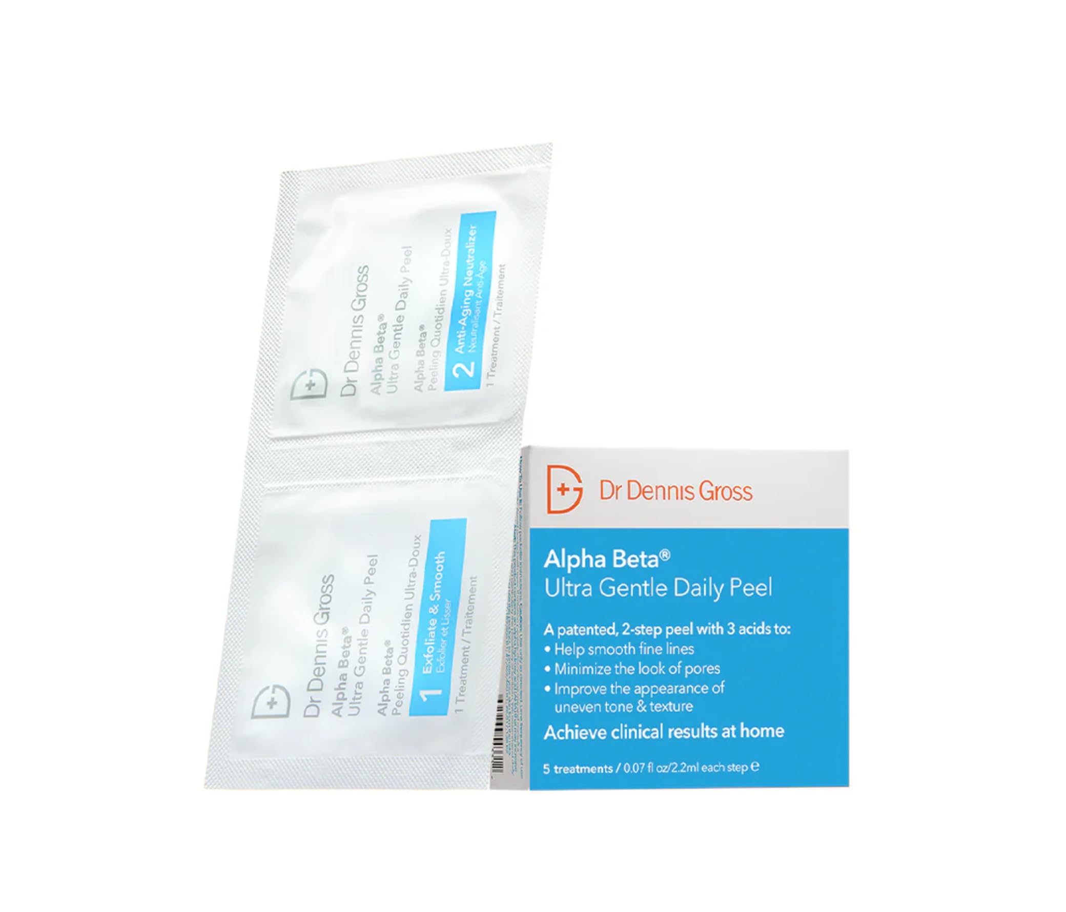 Dr Dennis Gross Alpha Beta Ultra Gentle Daily Peel box packaging for at-home use.
