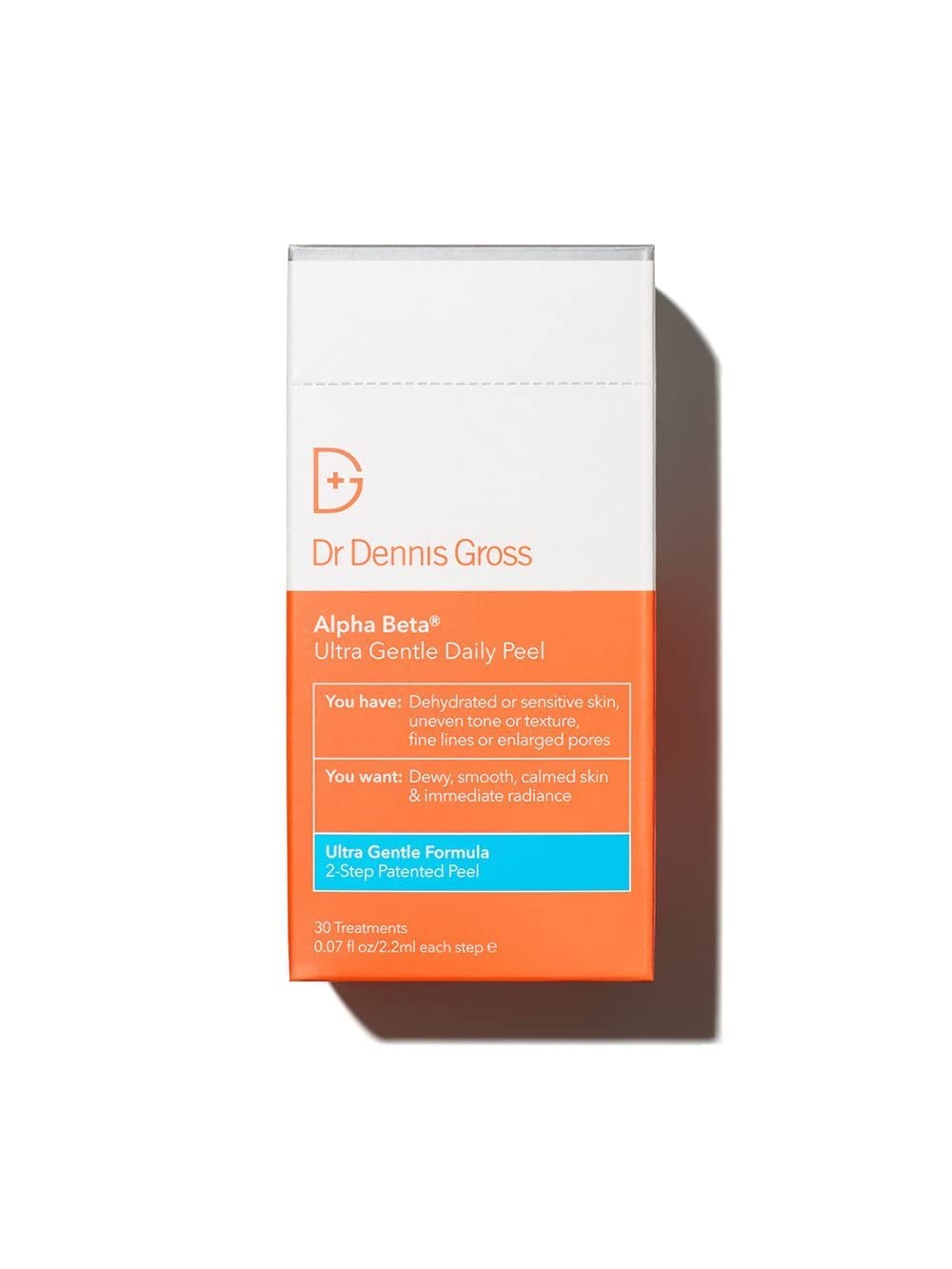 Dr Dennis Gross Alpha Beta Ultra Gentle Daily Peel Step 1 exfoliation smooths texture and reduces pores.