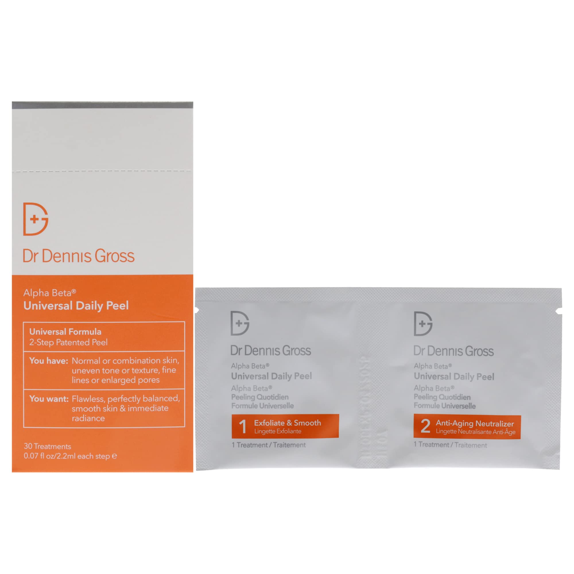 Dr Dennis Gross Alpha Beta Universal Daily Peel Step 1 application for smoother, radiant skin.