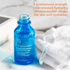 Dr Dennis Gross Hyaluronic Marine Hydration Booster application tips illustrate easy daily ritual