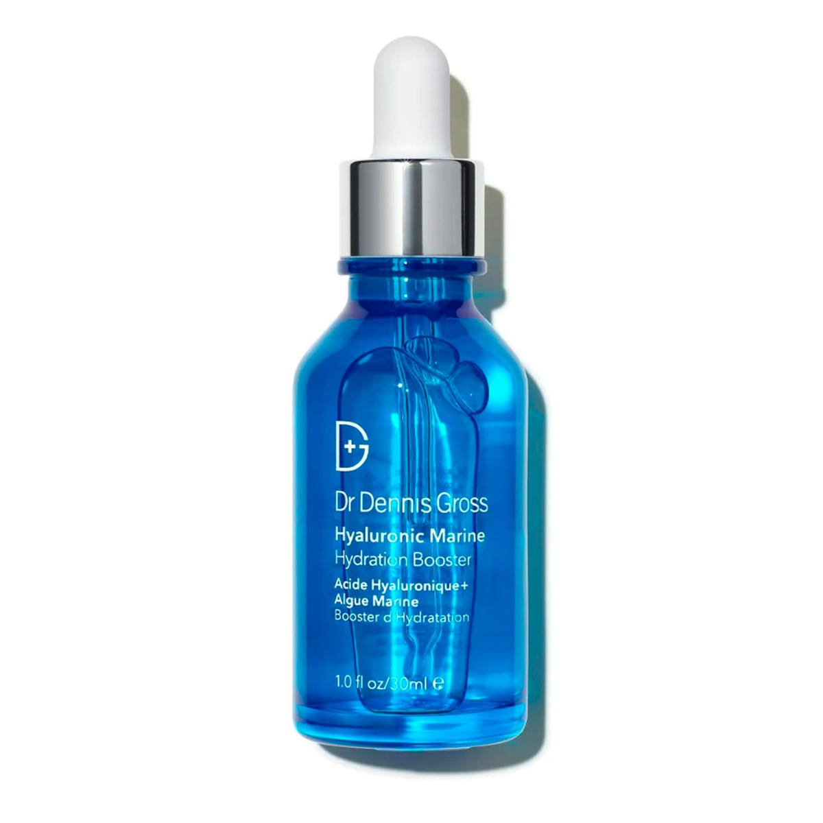 Dr Dennis Gross Hyaluronic Marine Hydration Booster bottle delivers weightless hydration for dewy skin