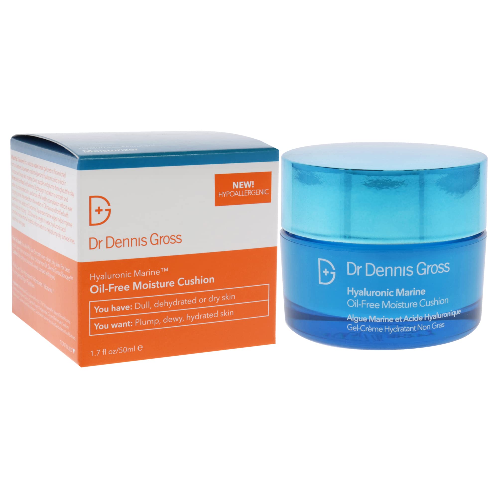 Dr Dennis Gross Hyaluronic Marine Moisture Cushion application on skin demonstrates quick absorption.