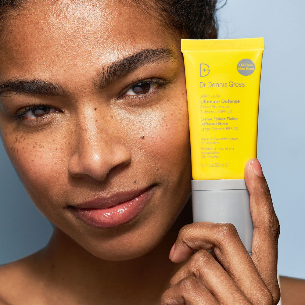 Dr Dennis Gross skin-tone application close-up highlights non-greasy finish