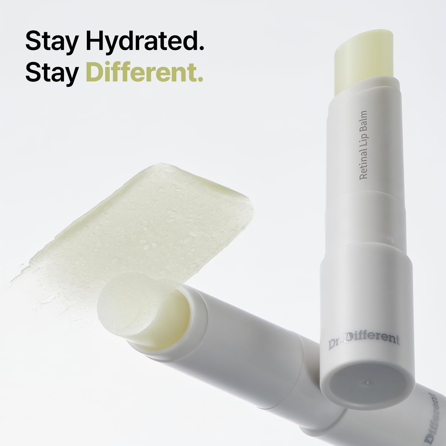 Dr.Different retinal lip balm application glides smoothly for comfortable wear.