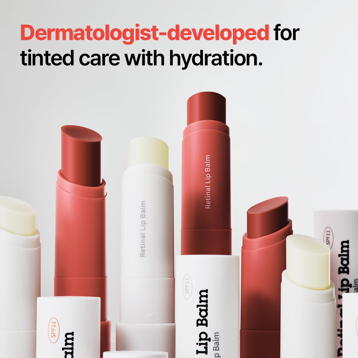 Dr.Different retinal lip balm tinted close-up shows silky, non-sticky texture.