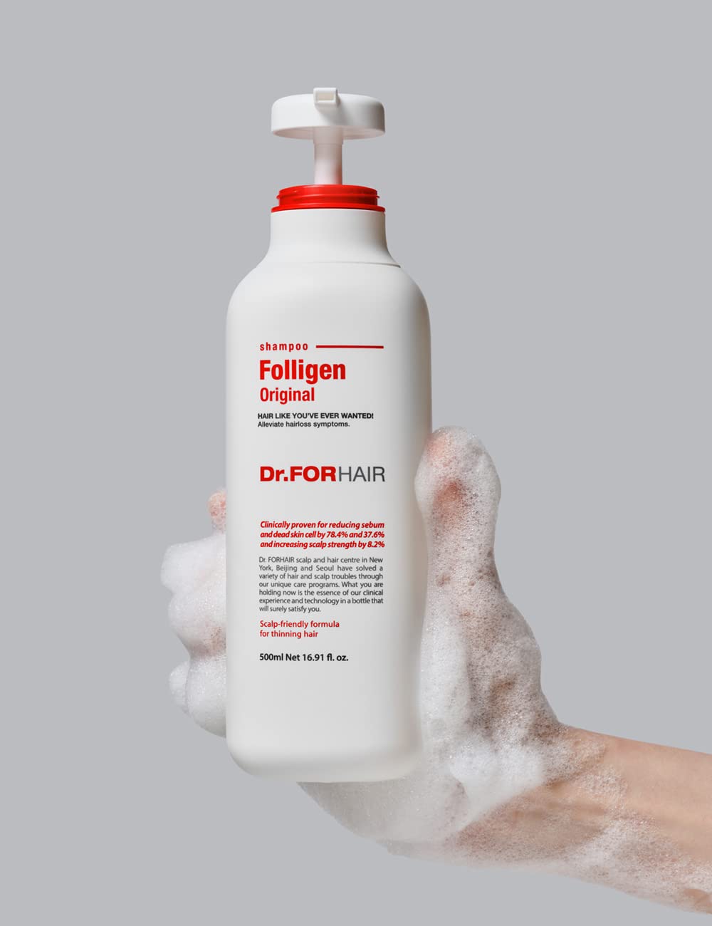 DR.FORHAIR Folligen Original Shampoo packaging set showcases comprehensive hair care benefits