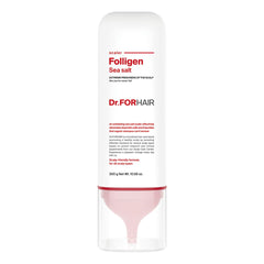 Dr.FORHAIR Folligen Sea Salt Scaler packaging promotes at-home scalp exfoliation.