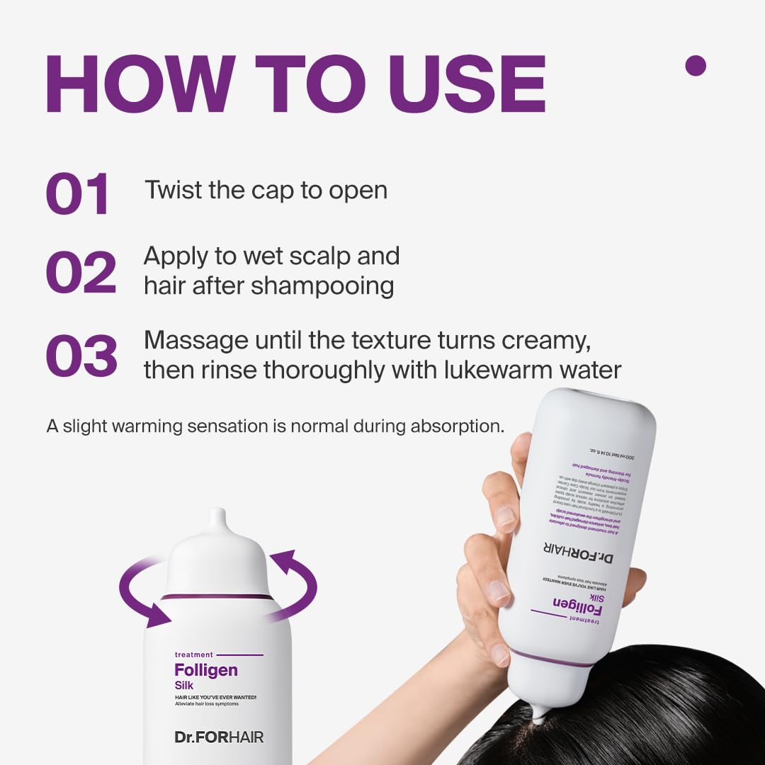 DR.FORHAIR Folligen Silk Treatment application on hair showing instant root lift