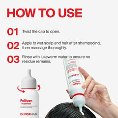 Dr.FORHAIR Folligen Treatment scalp massage scene promoting soothing care and volume
