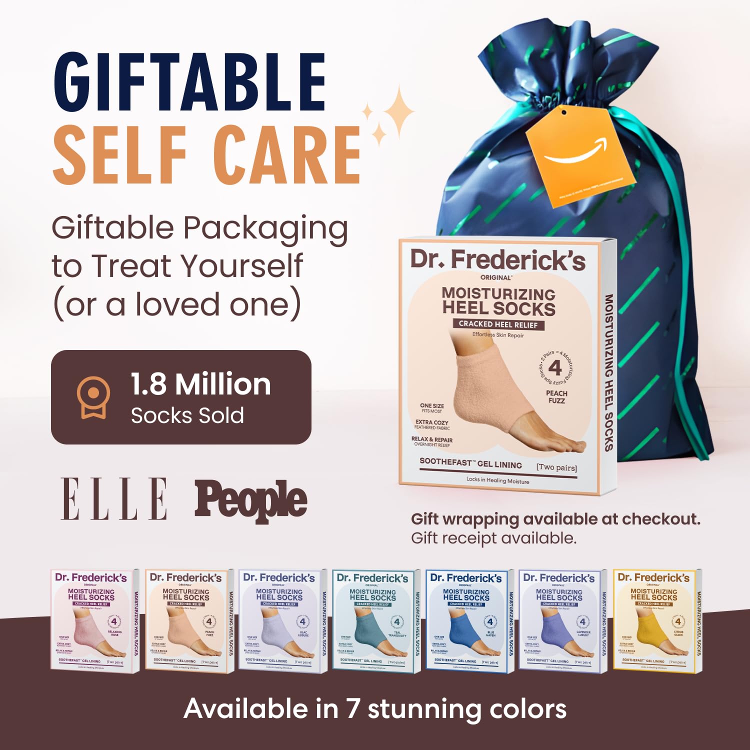 Dr. Frederick's Original fuzzy heel socks with gel lining provide targeted hydration and comfort