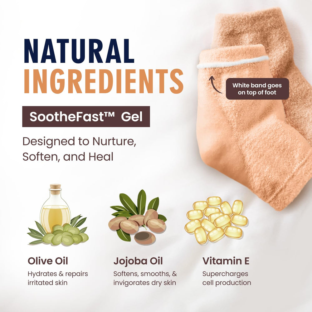 Dr. Frederick's Original fuzzy heel socks help soften dry cracked heels while resting