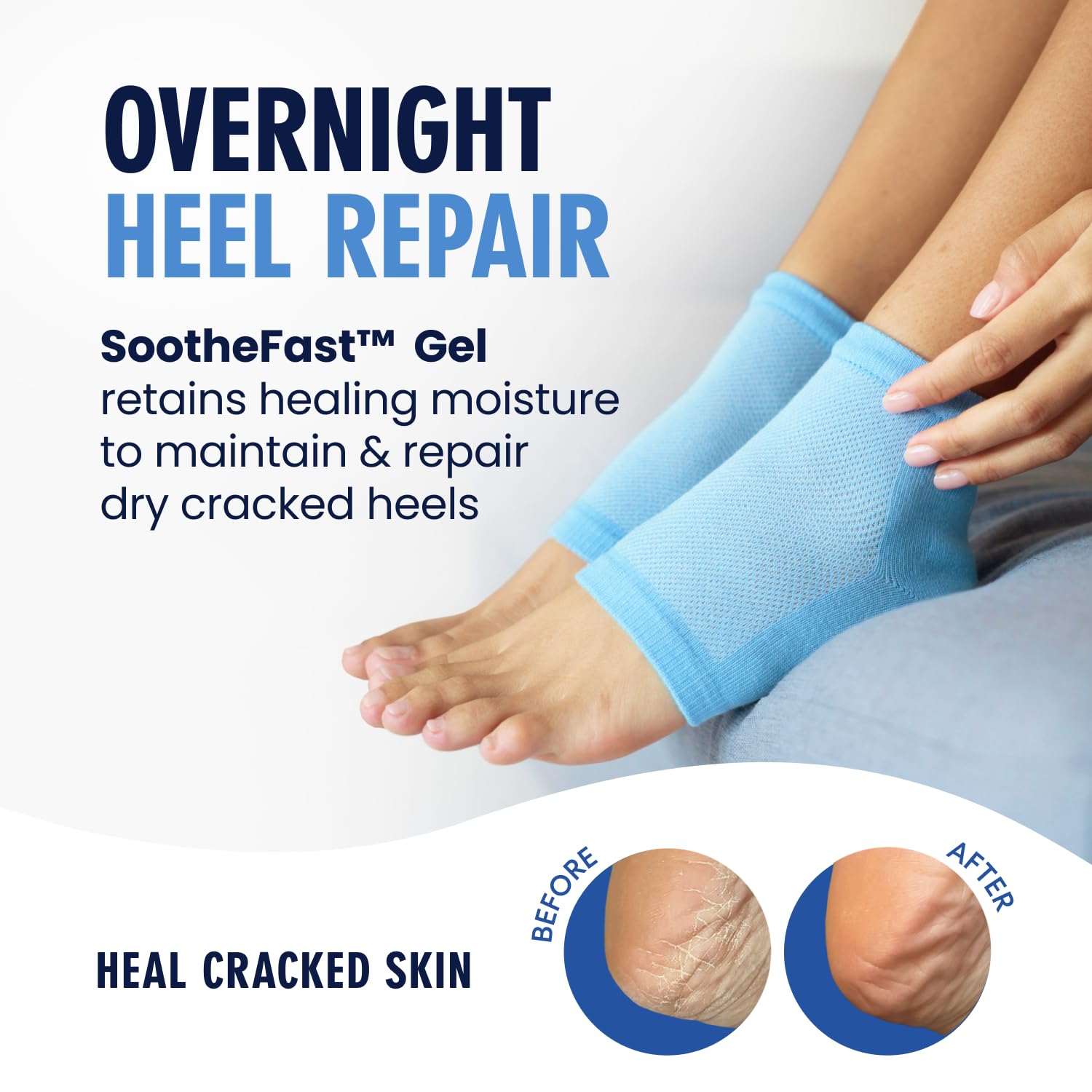 Dr. Frederick's Original gel-lined heel closeup demonstrates moisture retention for dry heels.