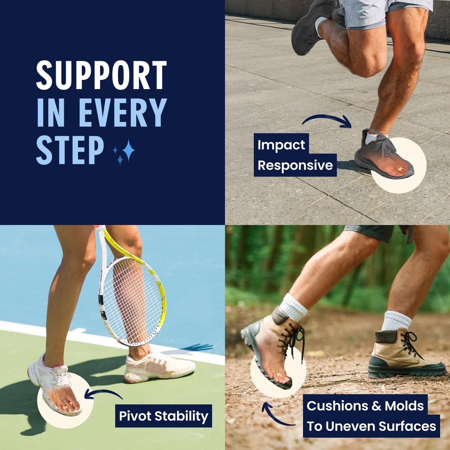 Ergonomic design of Dr. Frederick's Original gels supports natural toe spacing.