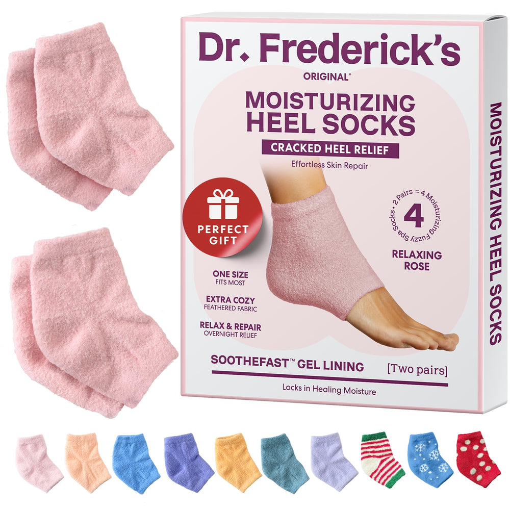 Dr. Frederick's Original moisturizing fuzzy heel socks in rose deliver overnight hydration for dry feet.