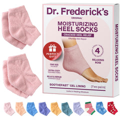 Dr. Frederick's Original moisturizing fuzzy heel socks in rose deliver overnight hydration for dry feet.