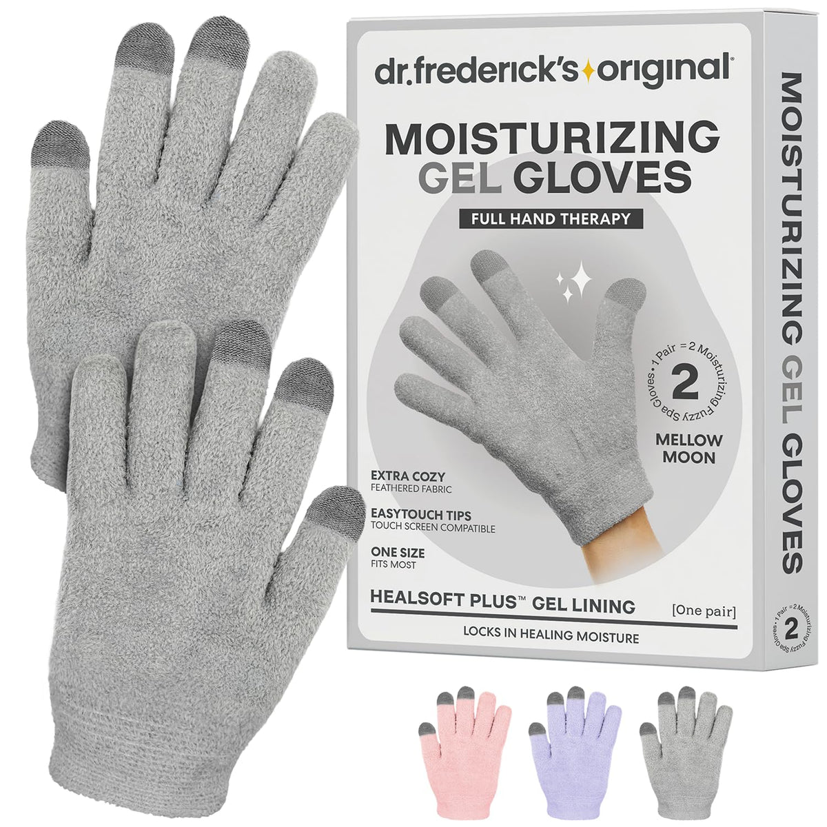 Dr. Frederick’s Original Moisturizing Gel Gloves exterior, plush and hydrating for everyday hands.