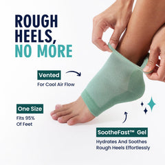 Dr. Frederick's Original Heel Socks close-up highlights the gel pad delivering targeted moisture.