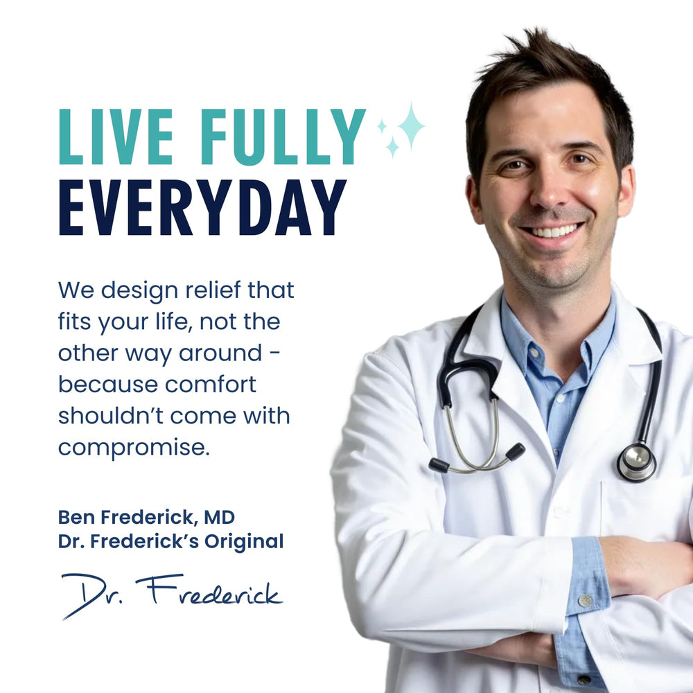 Dr. Frederick's Original teal packaging highlights premium foot care.