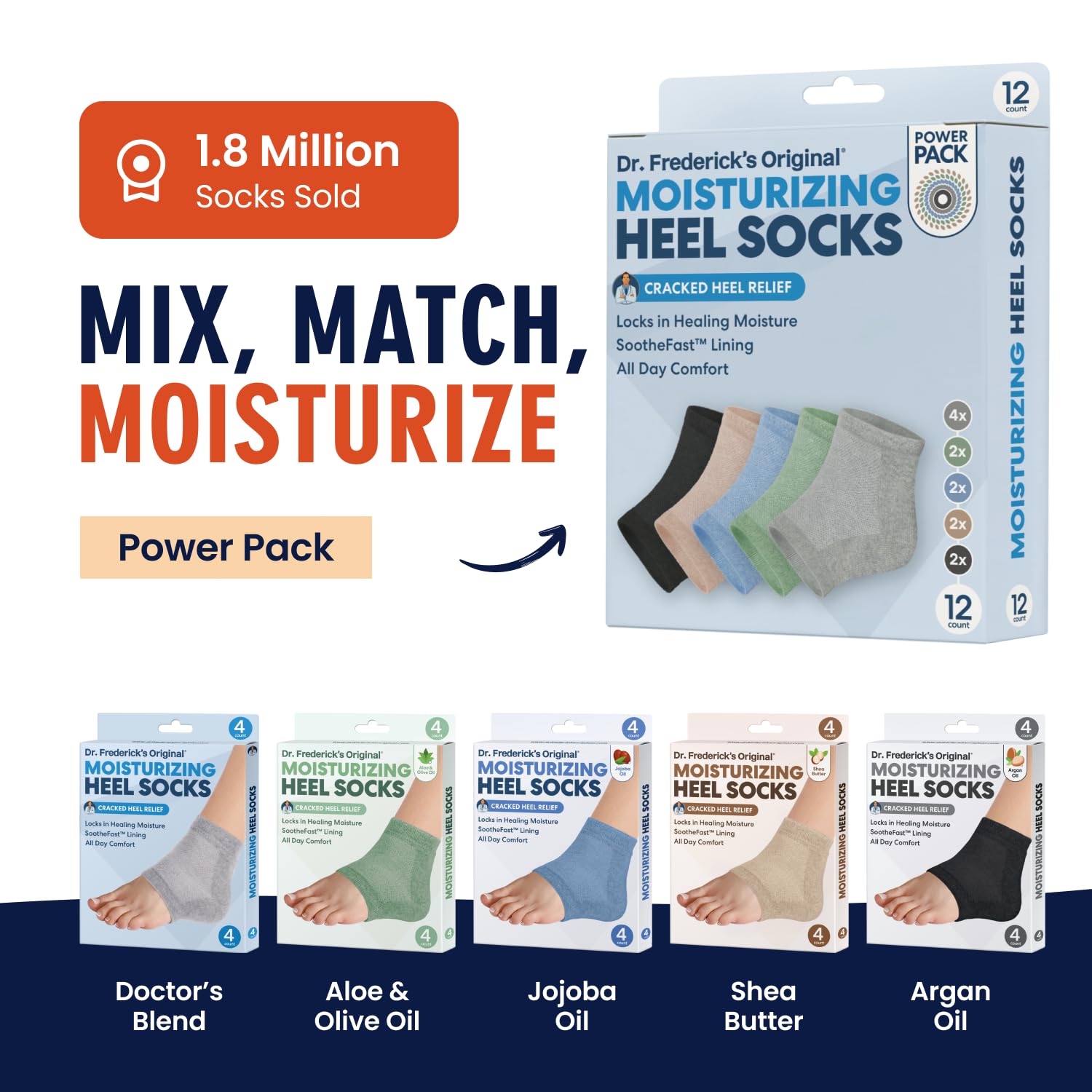 Dr. Frederick's Original moisturizing heel socks in lounge setting for evening care.