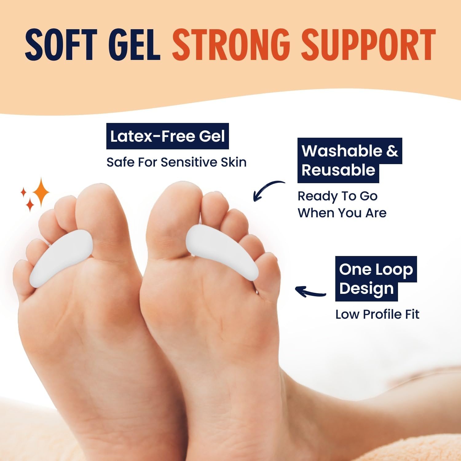 Dr. Frederick's Original soft gel toe pad closeup showing flexible, skin-friendly material.