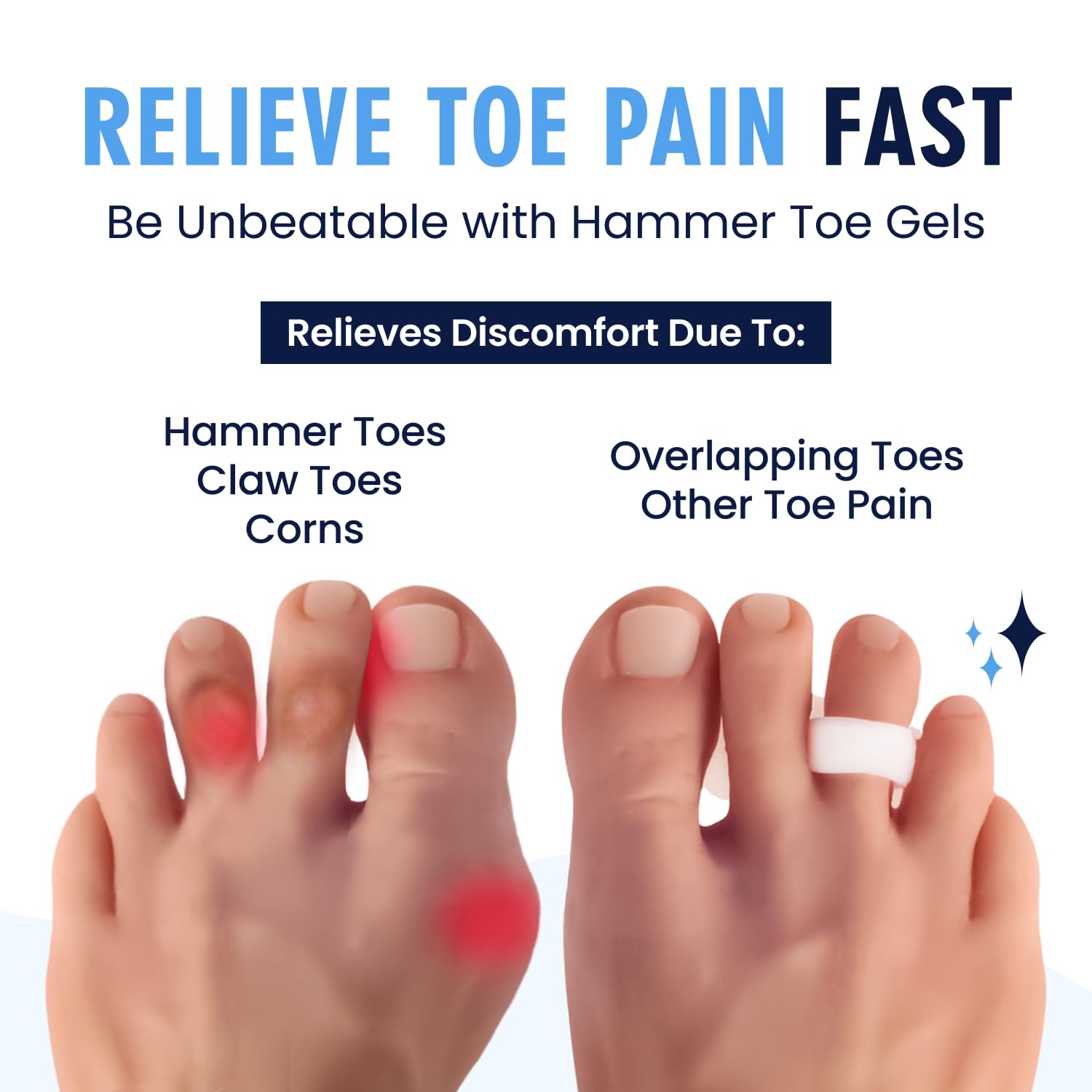 Dr. Frederick's Original toe cushion placed between toes to reduce friction and irritation.