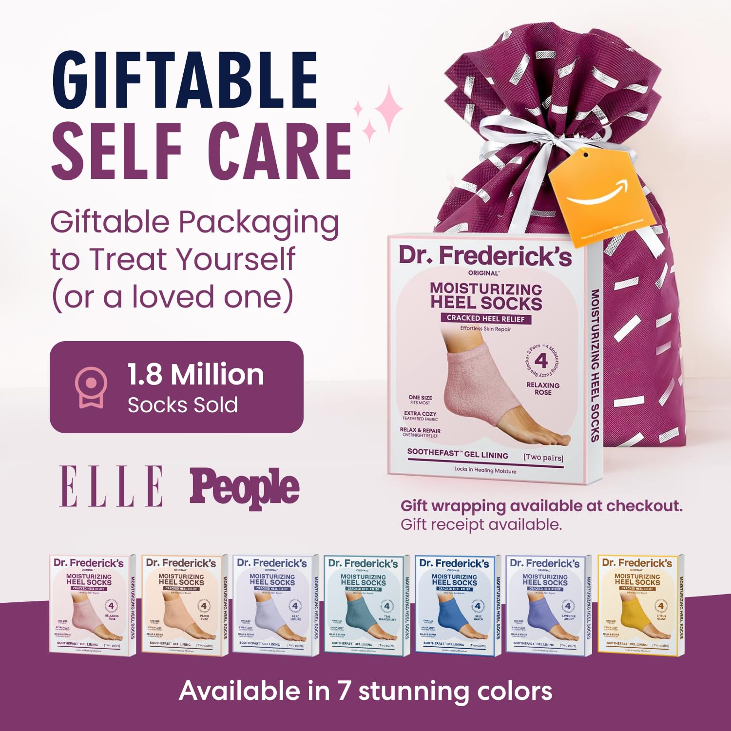 Dr. Frederick's Original two pairs in rose pack offer convenient foot hydration.