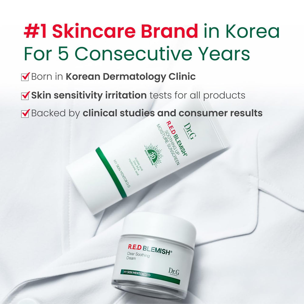 Dr.G R.E.D. blemish clear serum packaging close-up shows label and sizing