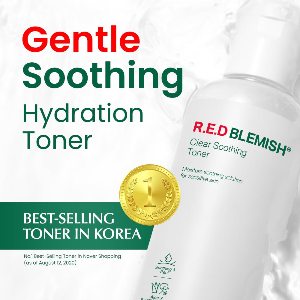 Dr.G R.E.D. Blemish Clear toner bottle-cap closeup highlights soothing feel and mild exfoliation.