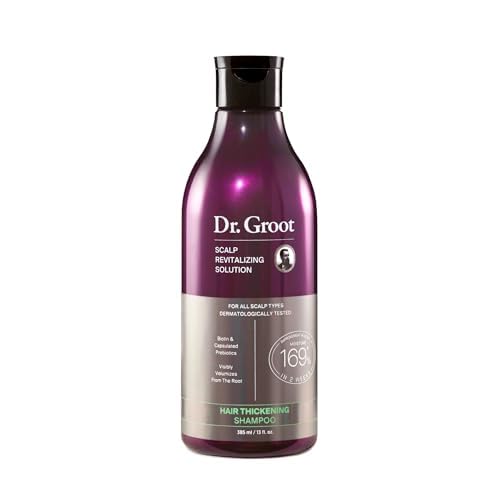 Dr. Groot Hair Thickening Shampoo bottle front showing sleek packaging for volumized hair.