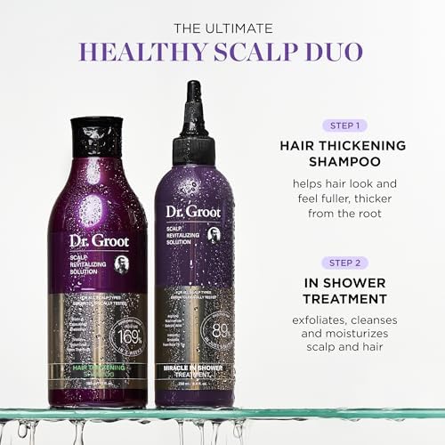 Dr. Groot shampoo label closeup emphasizes biotin and prebiotics for scalp health.
