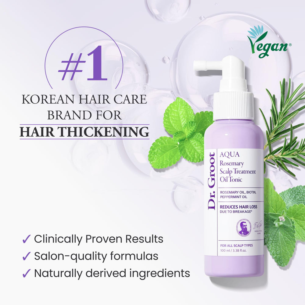 Dr. Groot tonic dropper poised for targeted scalp care application.