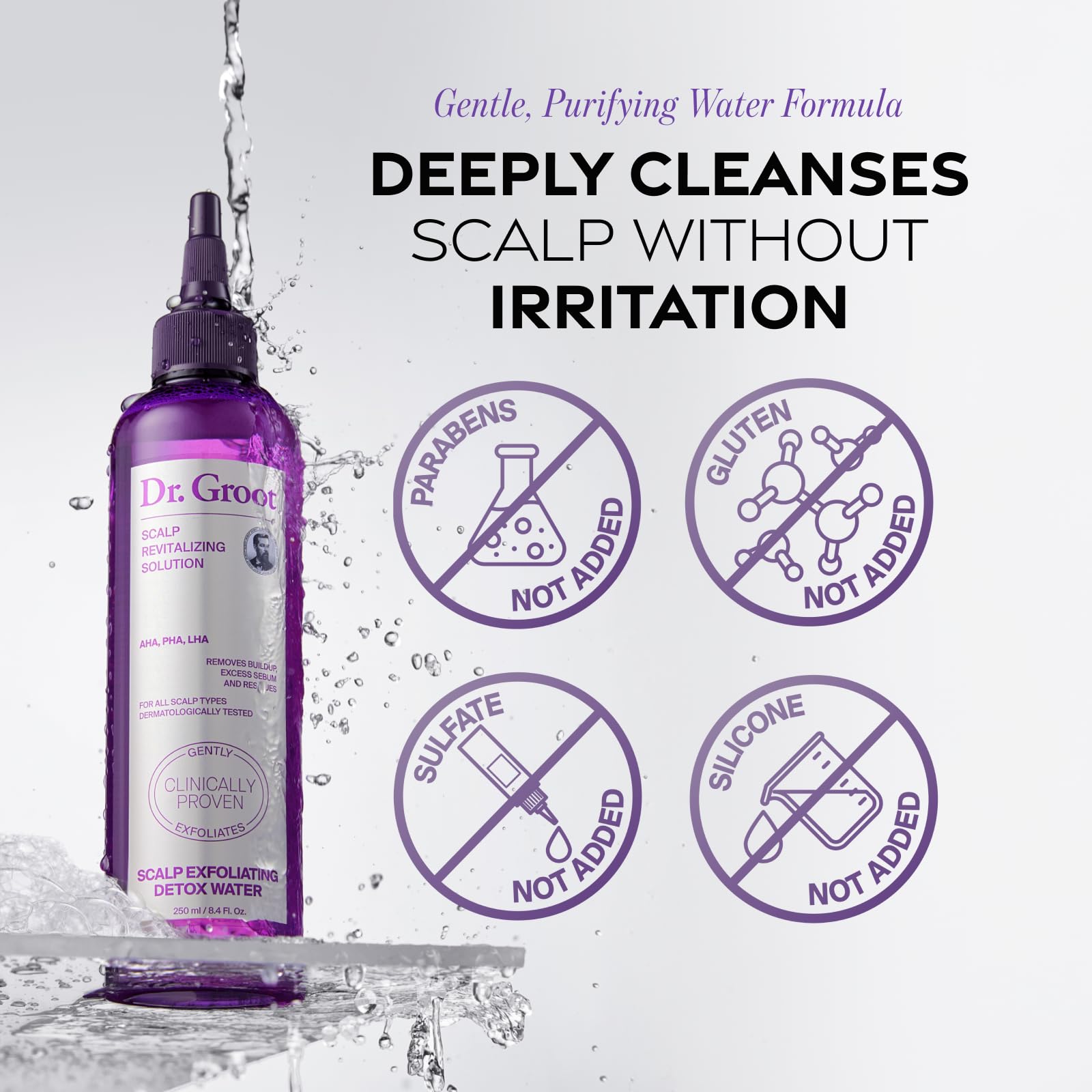 Dr. Groot Scalp Detox Water scalp wellbeing scene supports healthier hair environment