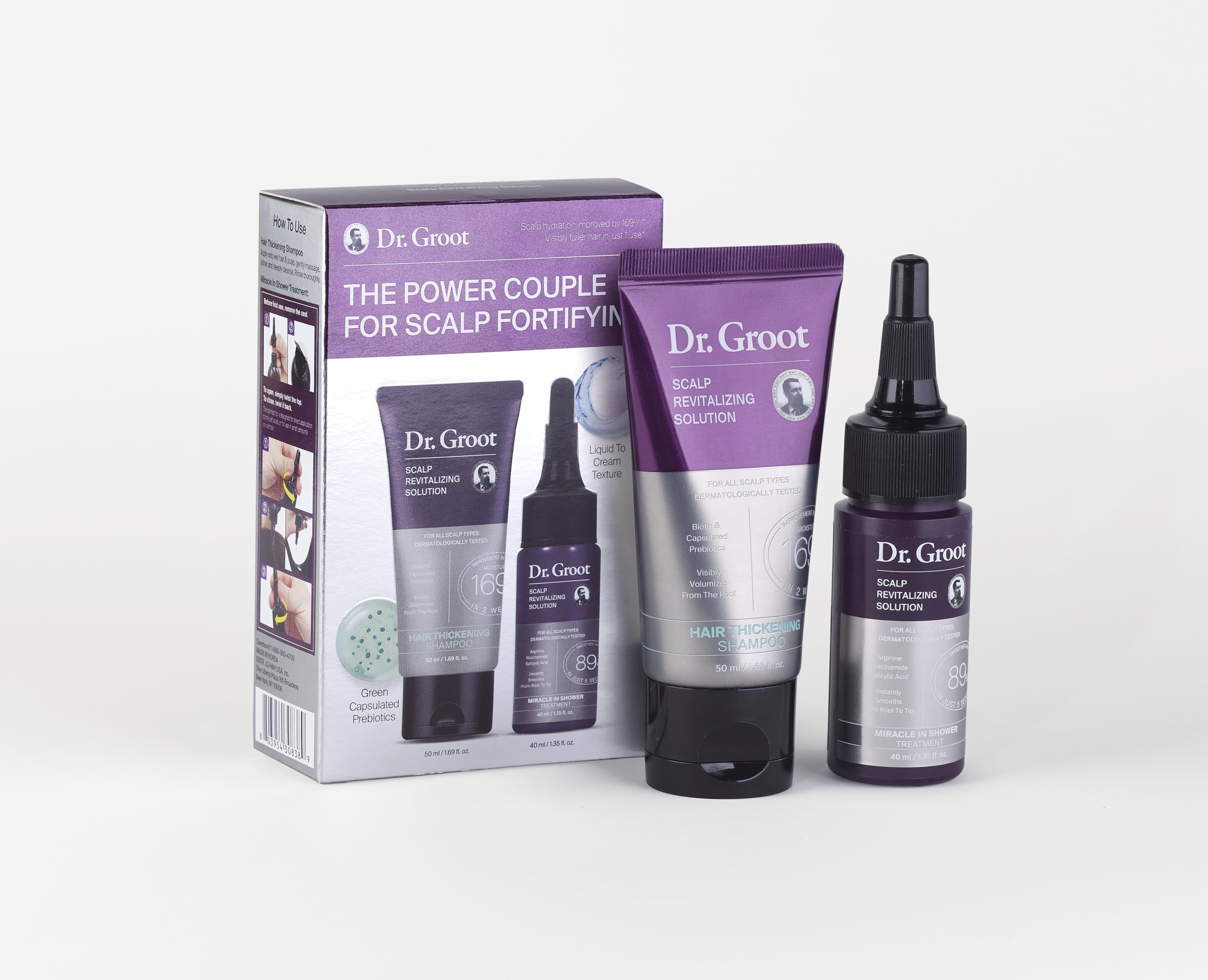 Dr. Groot Travel Set packaging shows compact TSA-friendly kit for on-the-go care