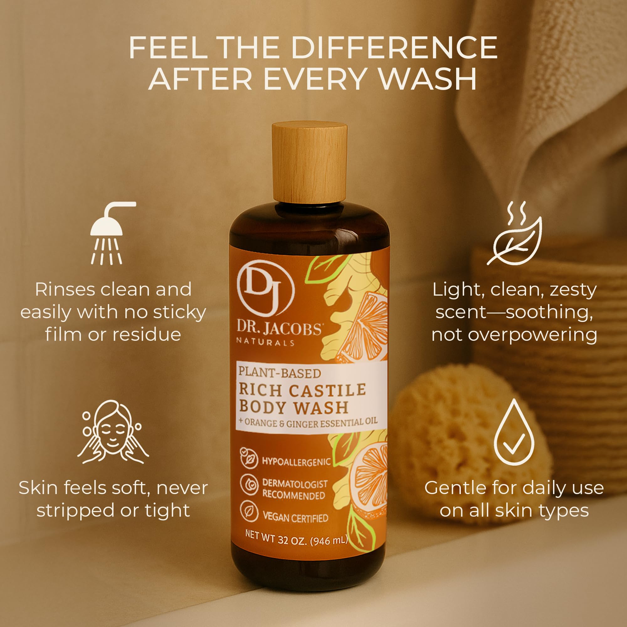 Dr. Jacobs Naturals Orange & Ginger lather demonstrates creamy, gentle cleansing.