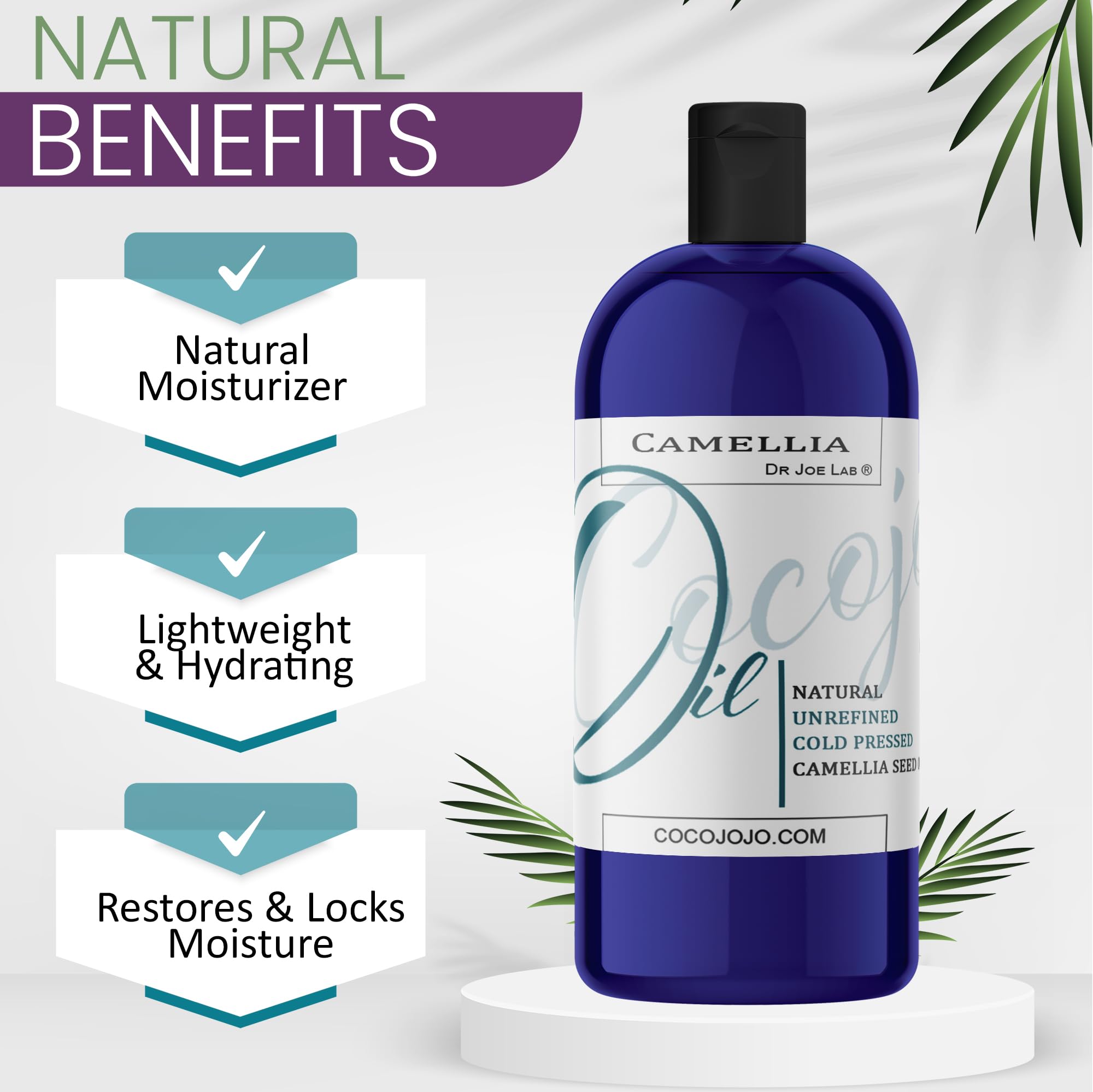 Dr Joe Lab Japanese Camellia Seed Oil amber bottle emphasizes pure, cold-pressed formula