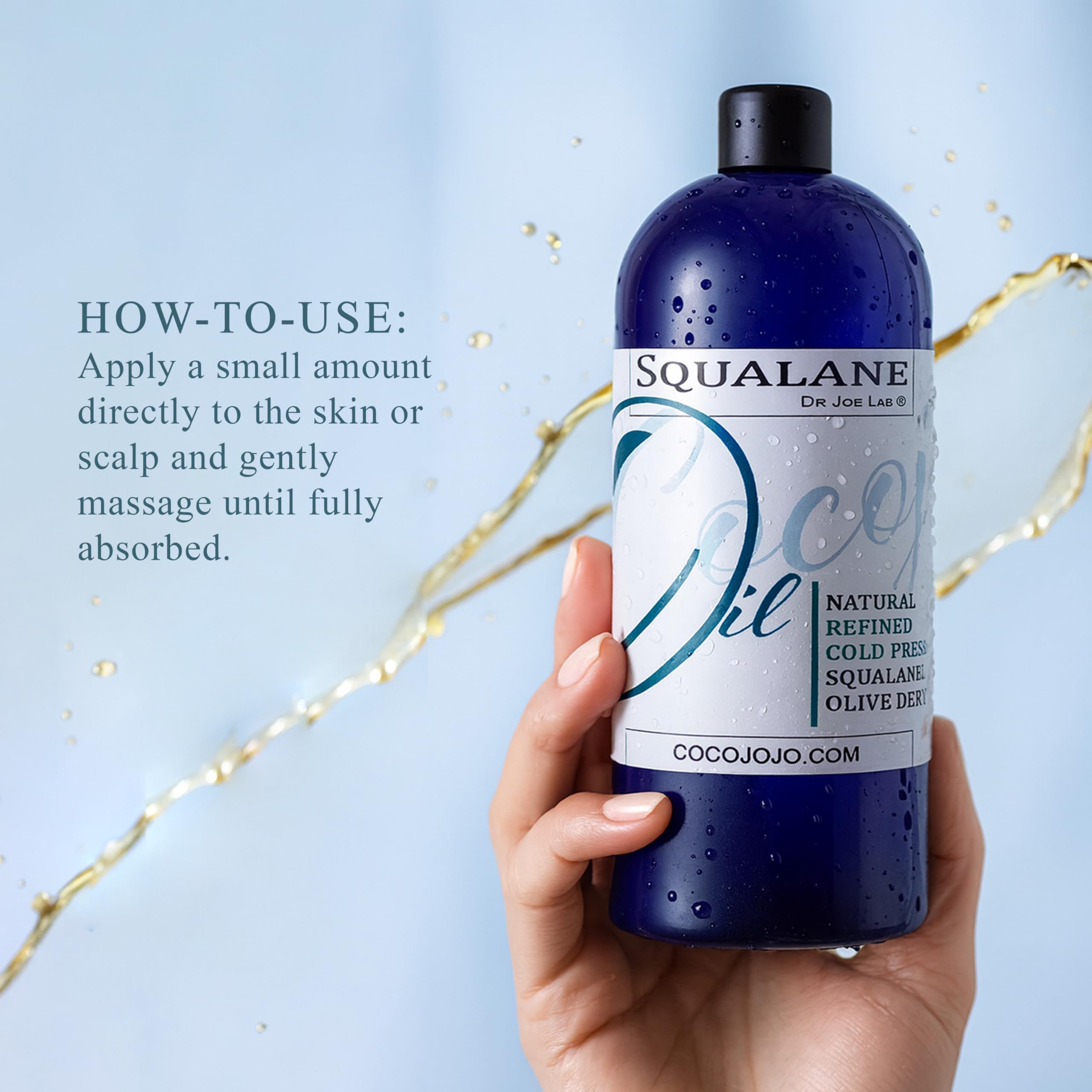Dr Joe Lab Squalane Oil pump-application demonstrates quick-absorbing hydration for face and body