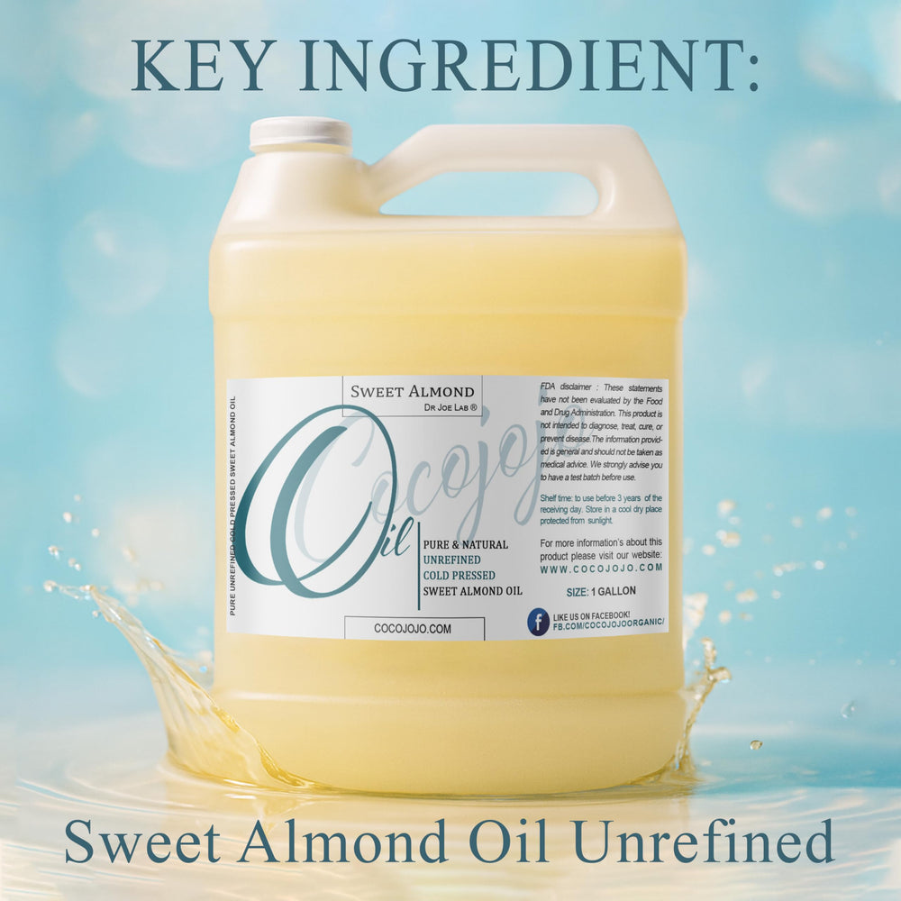 Dr Joe Lab Sweet Almond Oil bottle pour highlights easy application for daily moisturizer.