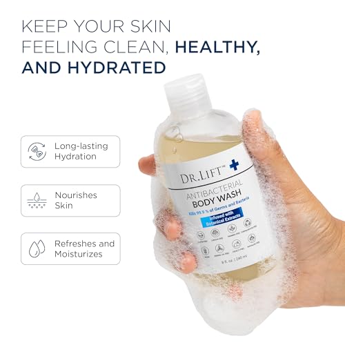 DR. LIFT Antibacterial Body Wash bottle pour—smooth daily cleanse with gentle lather.