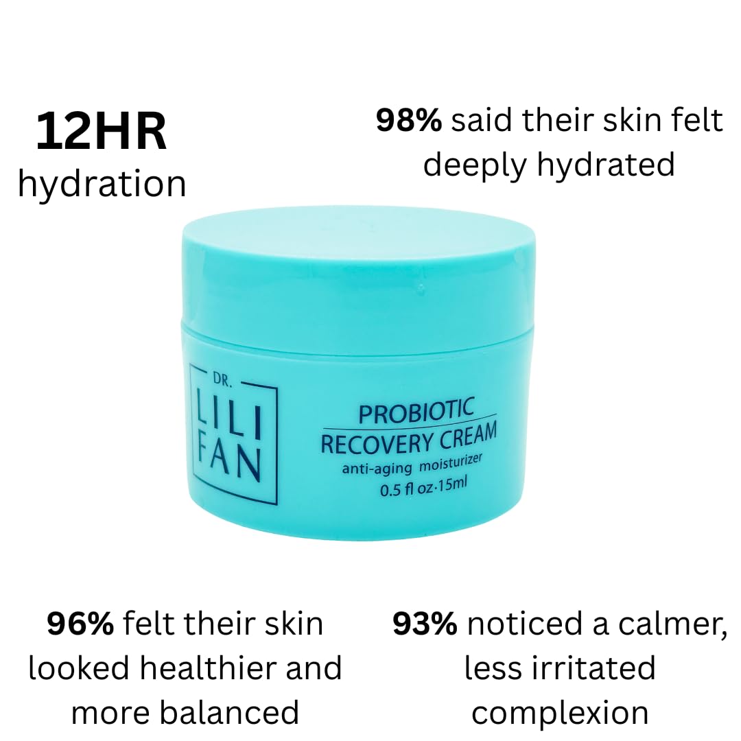 Dr Lili Fan Probiotic Recovery Cream jar closeup showing creamy texture and smooth application.