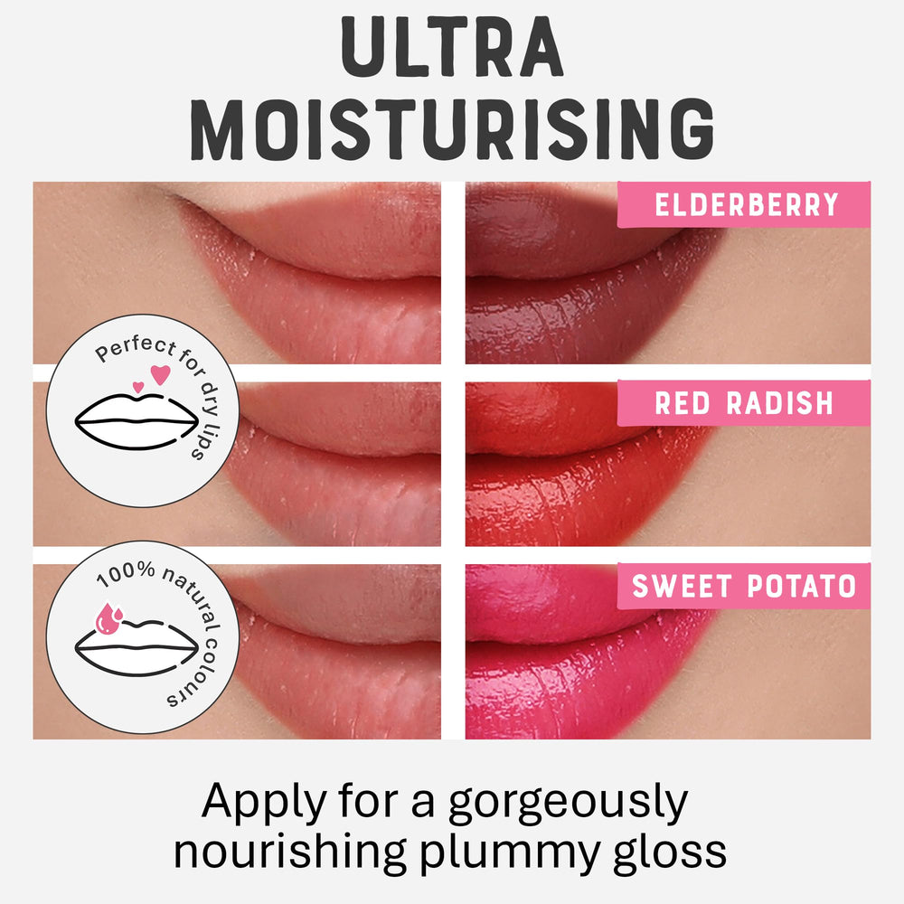 Dr. Lipp Red Radish tint swatch delivers coral tone for fresh, versatile looks.