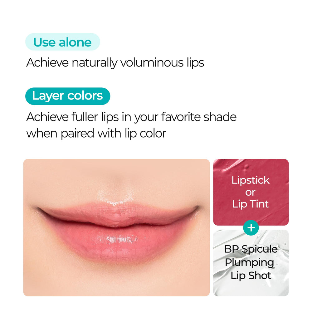 Dr.Melaxin BP Spicule Plumping Lip Shot Maxi on lips demonstrates smooth glide and hydration
