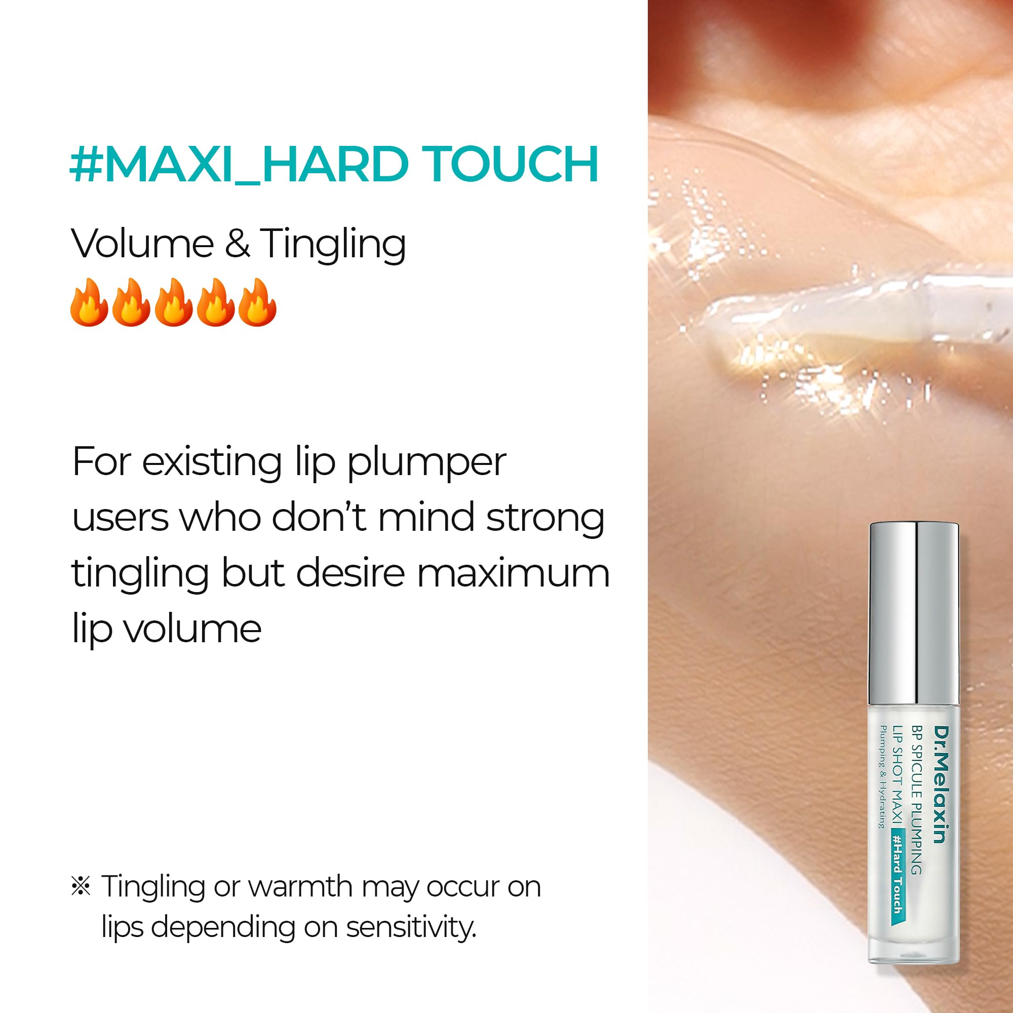Dr.Melaxin BP Spicule Plumping Lip Shot Maxi soothing swatch suggests comfort in dry weather