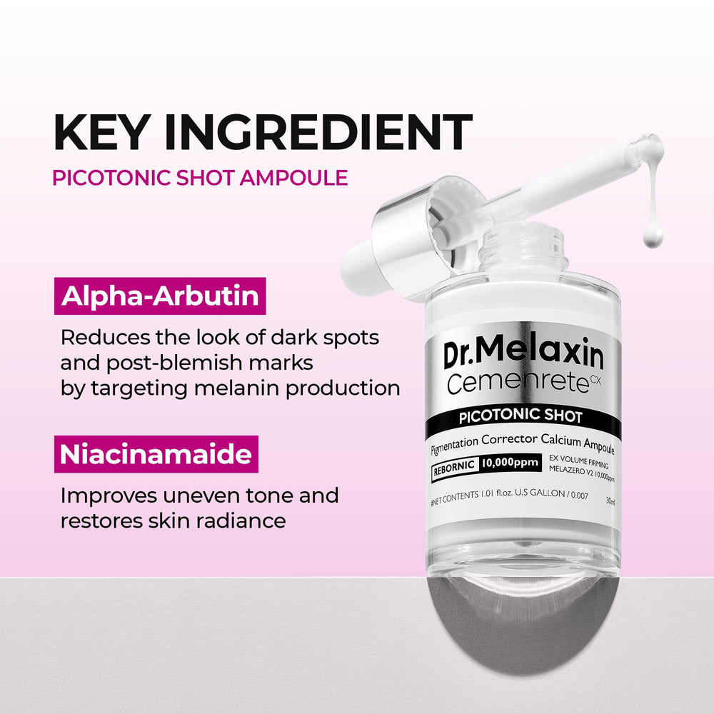 Dr.Melaxin Cemenrete Shot serum on skin demonstrates smooth texture and glow