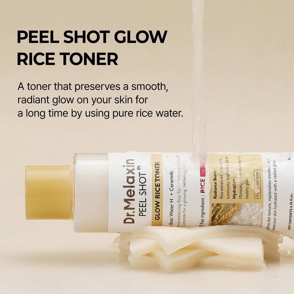 Dr.Melaxin fermented rice ingredients close-up highlights nutrient-rich toner nourishment.